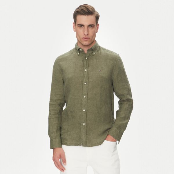 Tommy Hilfiger Pigment Dyed Solid Overhemd Donker Groen