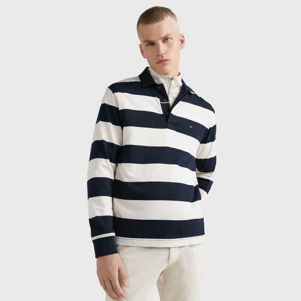 Tommy Hilfiger Striped Polo Wit/Navy