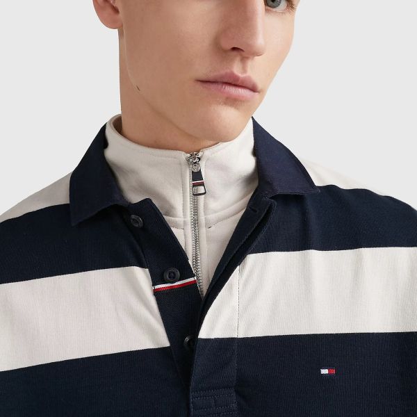 Tommy Hilfiger Striped Polo Wit/Navy