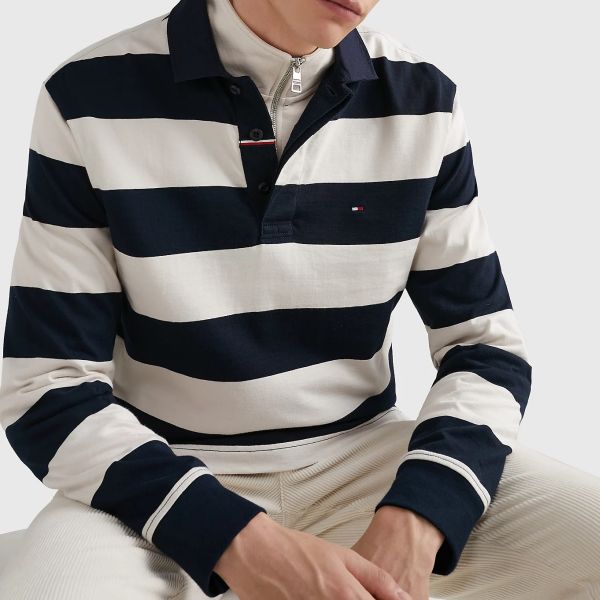 Tommy Hilfiger Striped Polo Wit/Navy