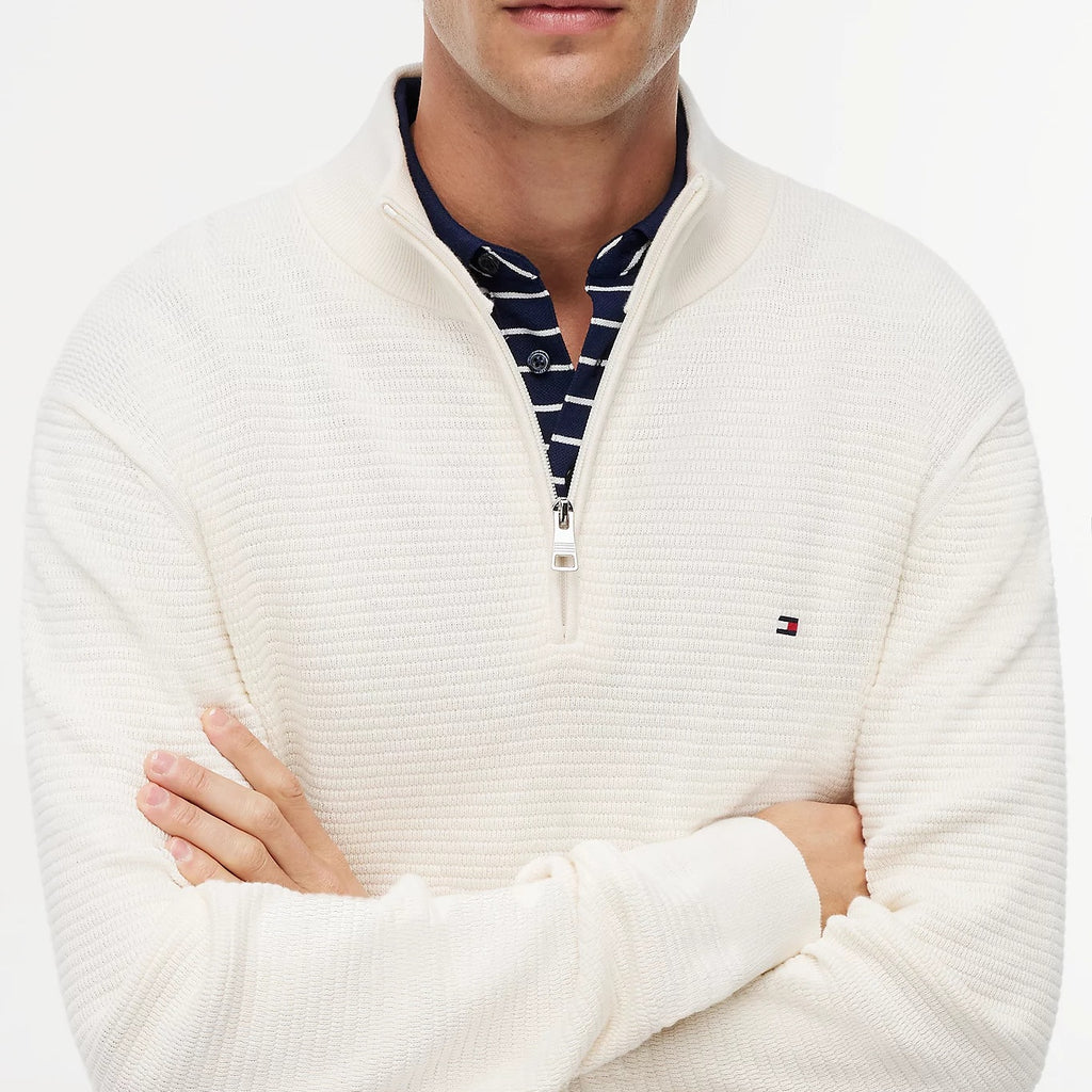 Tommy Hilfiger Textured Half-Zip Mock Neck Sweater Off White