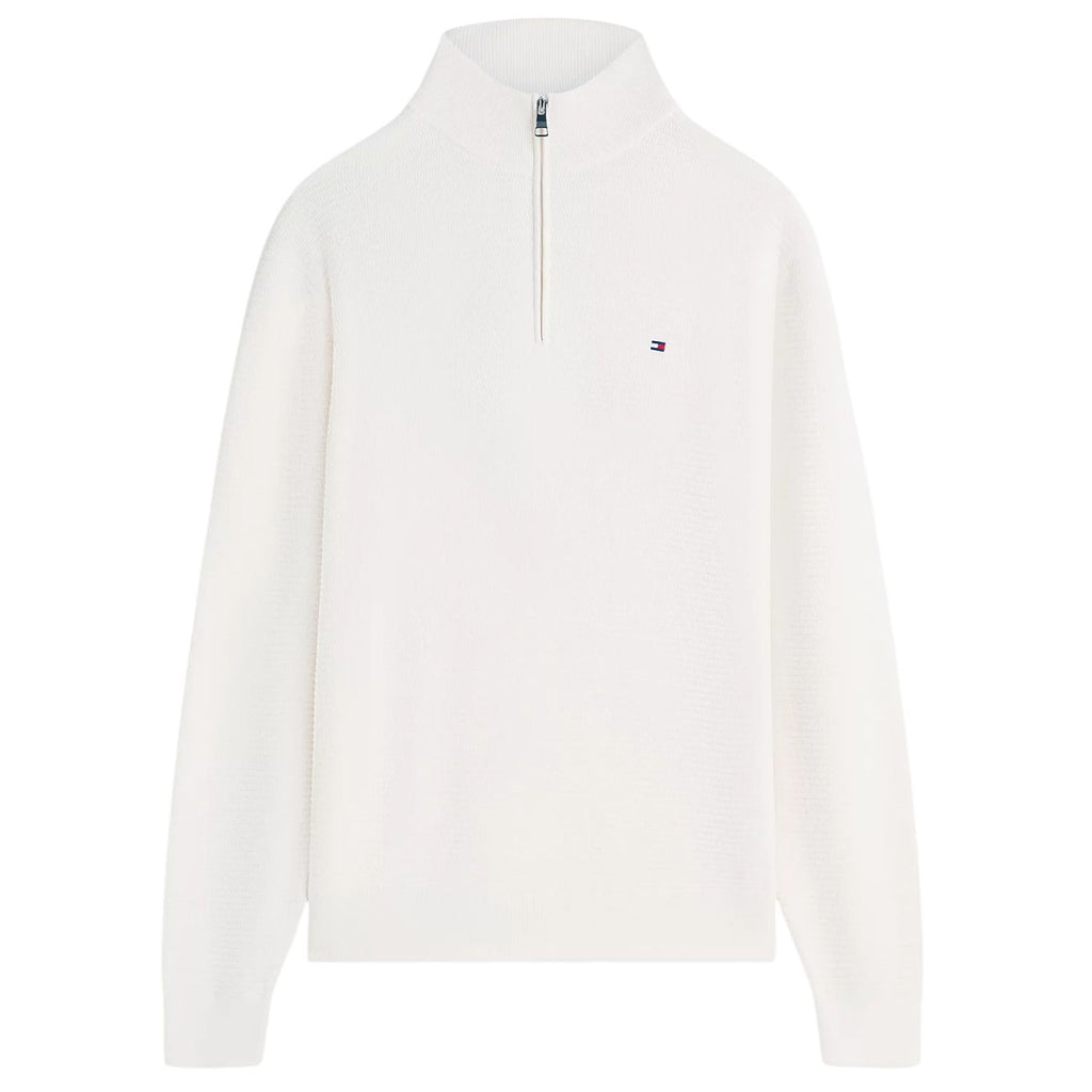 Tommy Hilfiger Textured Half-Zip Mock Neck Sweater Off White