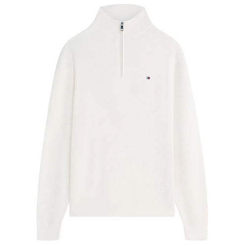 Tommy Hilfiger Textured Half-Zip Mock Neck Sweater Off White