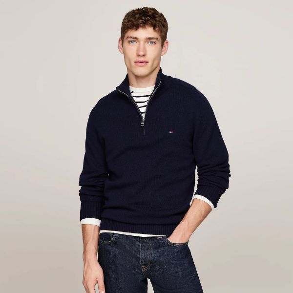 Tommy Hilfiger Wool Zip Mock Sweater Navy