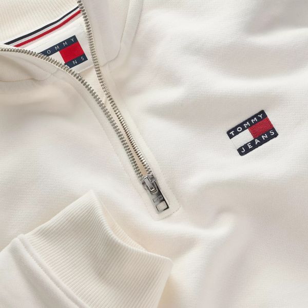 Tommy Jeans Badge Half Zip Sweater Off White