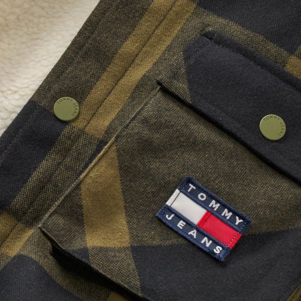Tommy Jeans Checked Sherpa Lined Overshirt Donker Groen