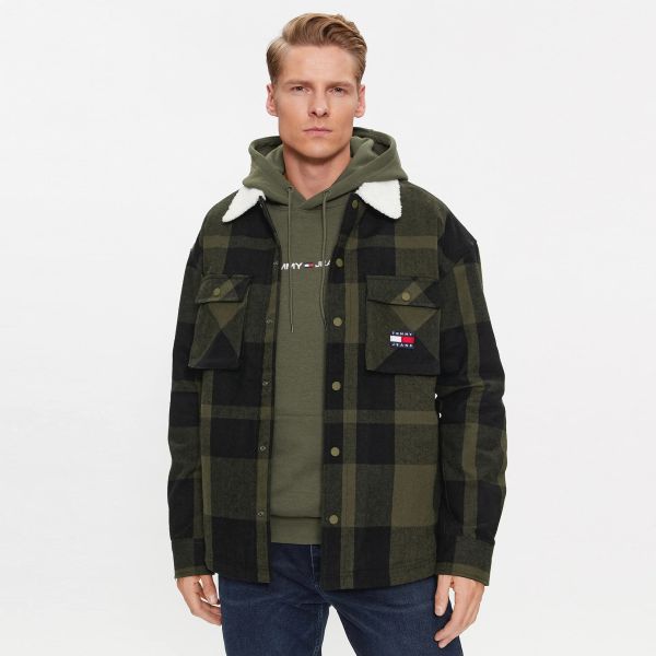 Tommy Jeans Checked Sherpa Lined Overshirt Donker Groen