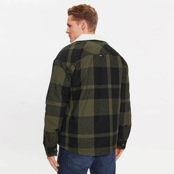 Tommy Jeans Checked Sherpa Lined Overshirt Donker Groen