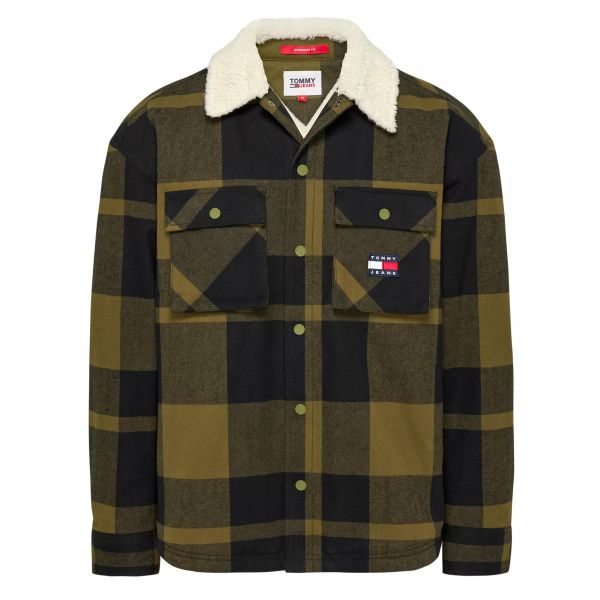 Tommy Jeans Checked Sherpa Lined Overshirt Donker Groen