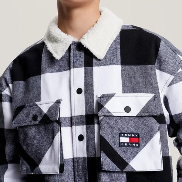 Tommy Jeans Checked Sherpa Lined Overshirt Zwart