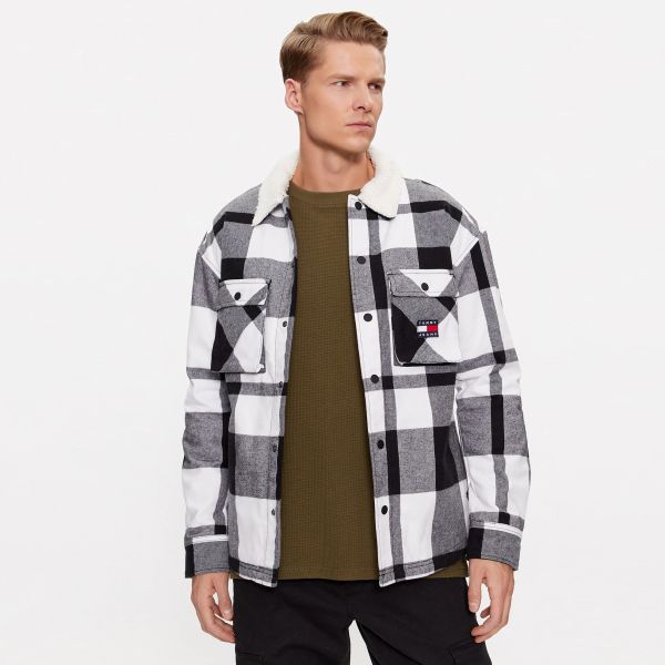 Tommy Jeans Checked Sherpa Lined Overshirt Zwart