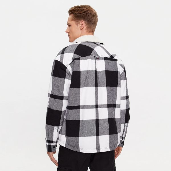 Tommy Jeans Checked Sherpa Lined Overshirt Zwart