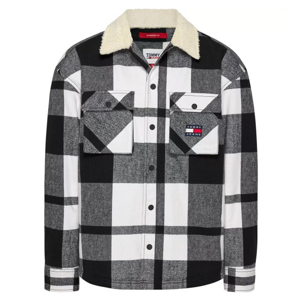 Tommy Jeans Checked Sherpa Lined Overshirt Zwart