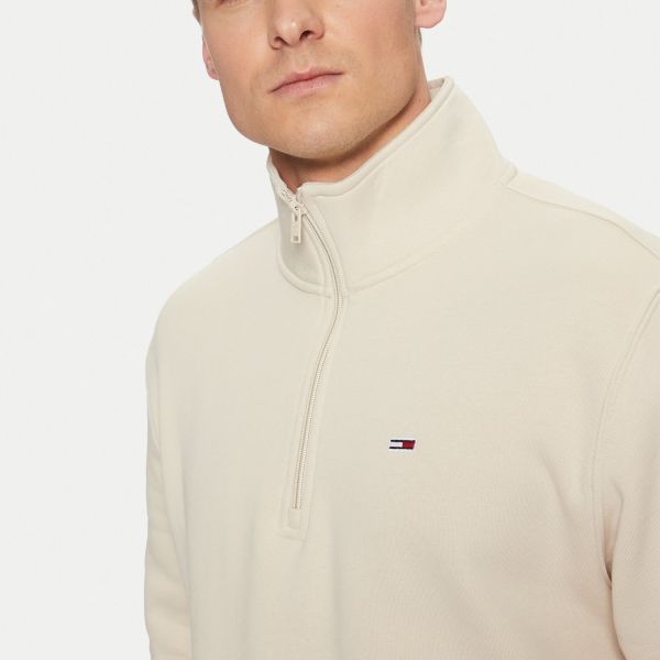 Tommy Jeans Regular Fleece Quarter Zip Sweater Off White