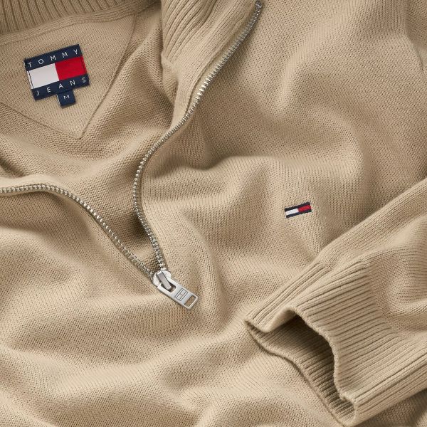 Tommy Jeans Slim Essential Quarter Zip Sweater Beige
