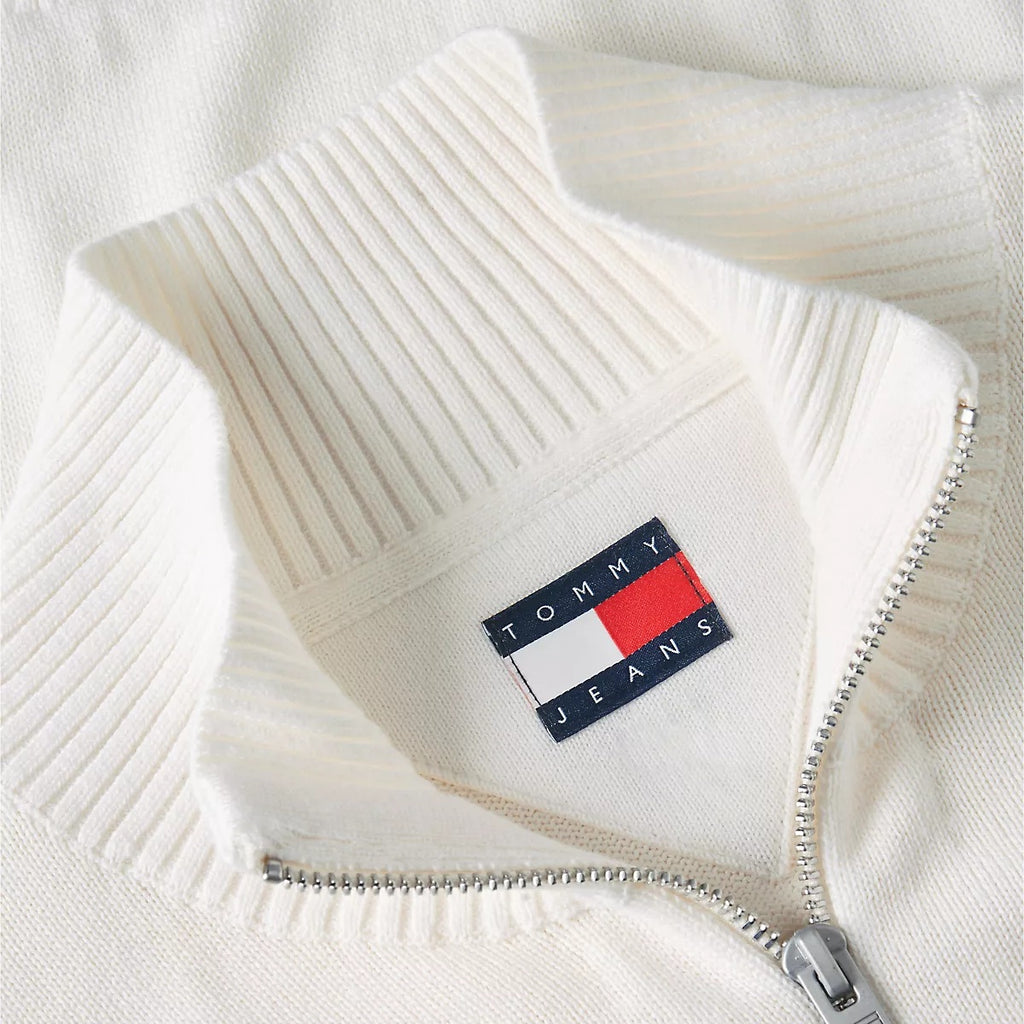 Tommy Jeans Slim Essential Quarter Zip Sweater Off White