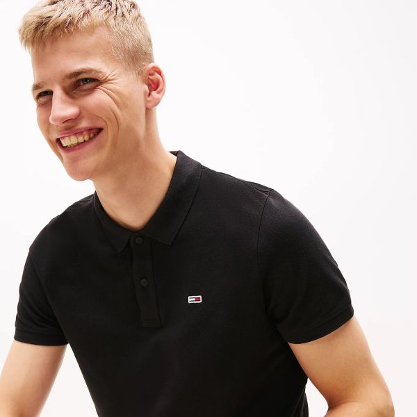 Tommy Jeans Slim Placket Polo Zwart