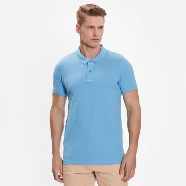 Tommy Jeans Slim Placket Polo Licht Blauw