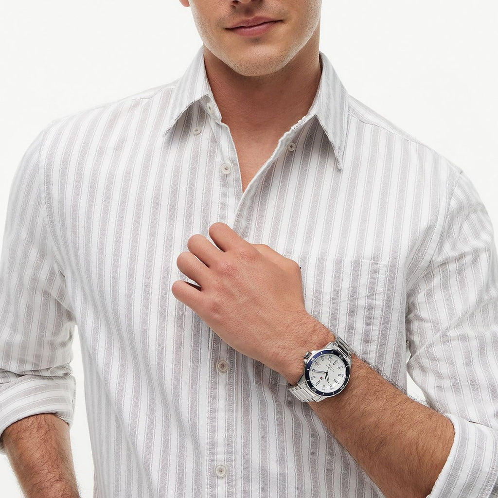 Tommy Jeans Stripe Oxford Overhemd Wit/Beige