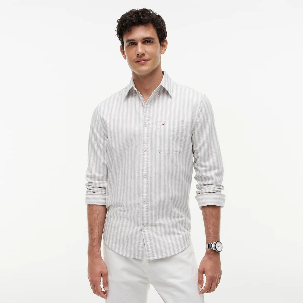 Tommy Jeans Stripe Oxford Overhemd Wit/Beige