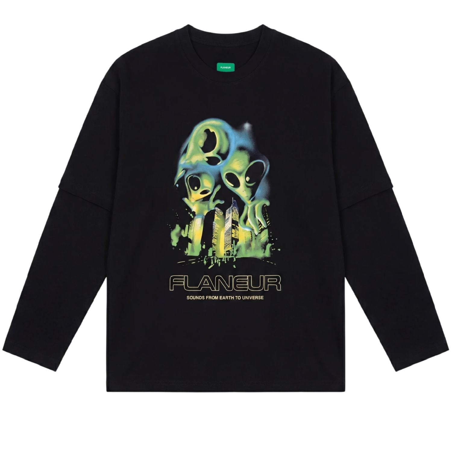 Flâneur City Aliens Layered Longsleeve T-shirt Zwart