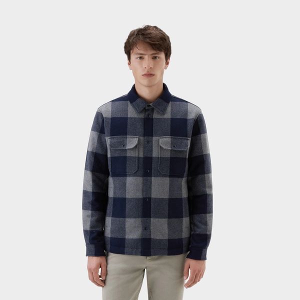 woolrich alaskan checked wool overshirt navy