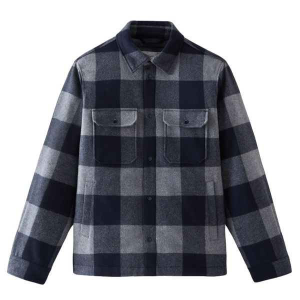 woolrich alaskan checked wool overshirt navy