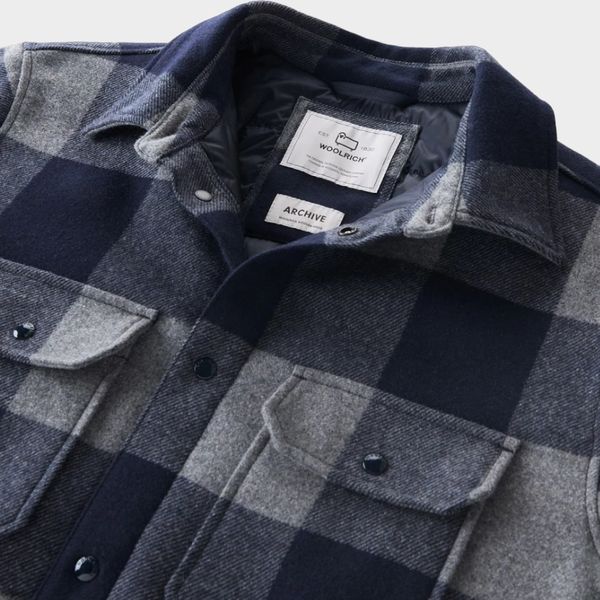 woolrich alaskan checked wool overshirt navy