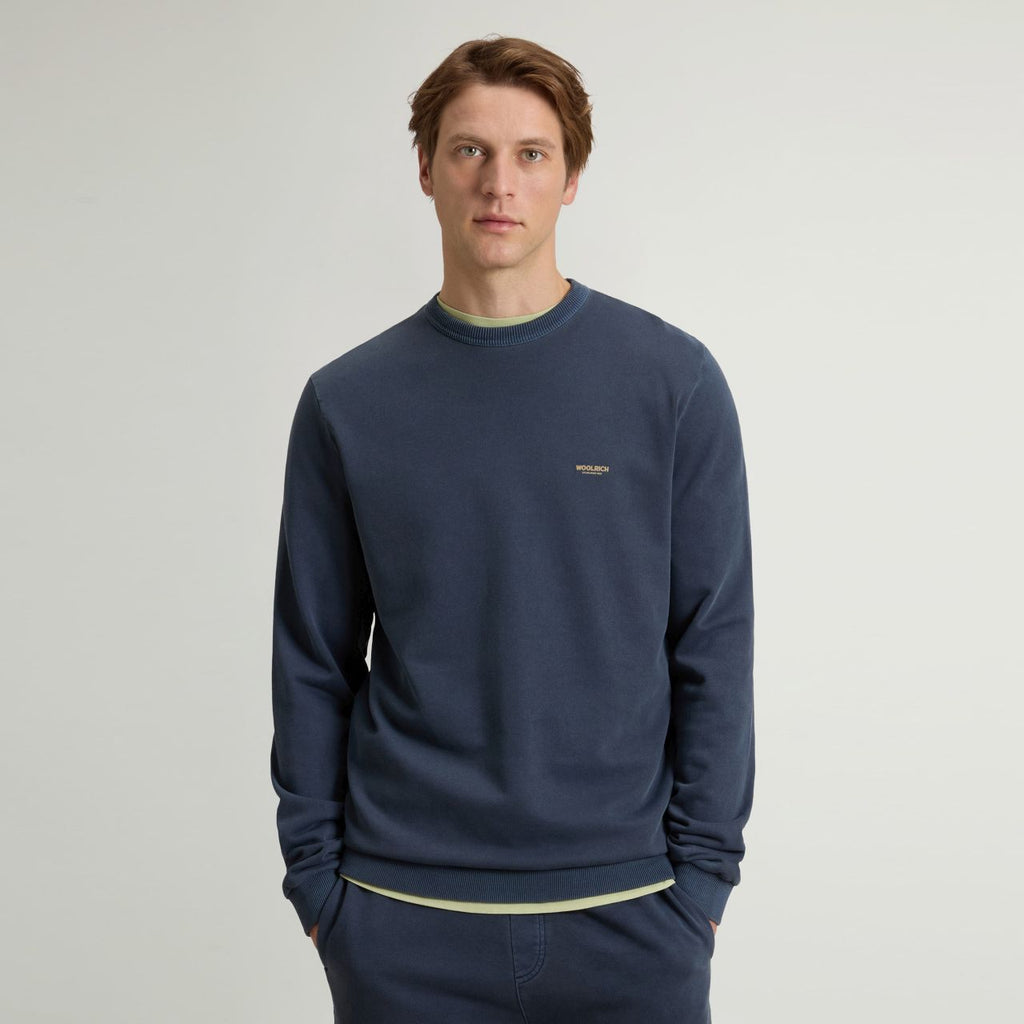 Woolrich Garment Dyed Logo Sweater Navy