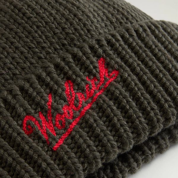 Woolrich Merino Wool Logo Muts Donker Groen