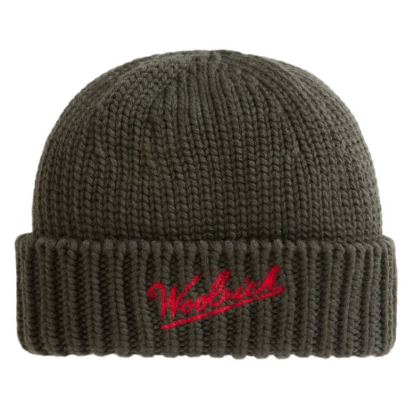 Woolrich Merino Wool Logo Muts Donker Groen