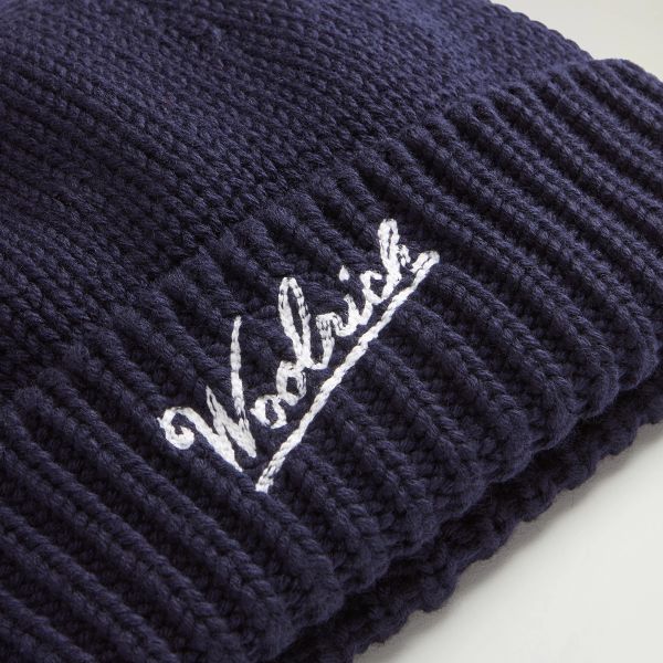 Woolrich Merino Wool Logo Muts Navy