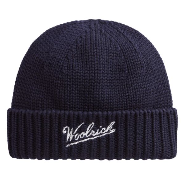 Woolrich Merino Wool Logo Muts Navy