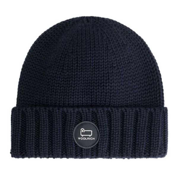 Woolrich Merino Wool Logo Muts Navy
