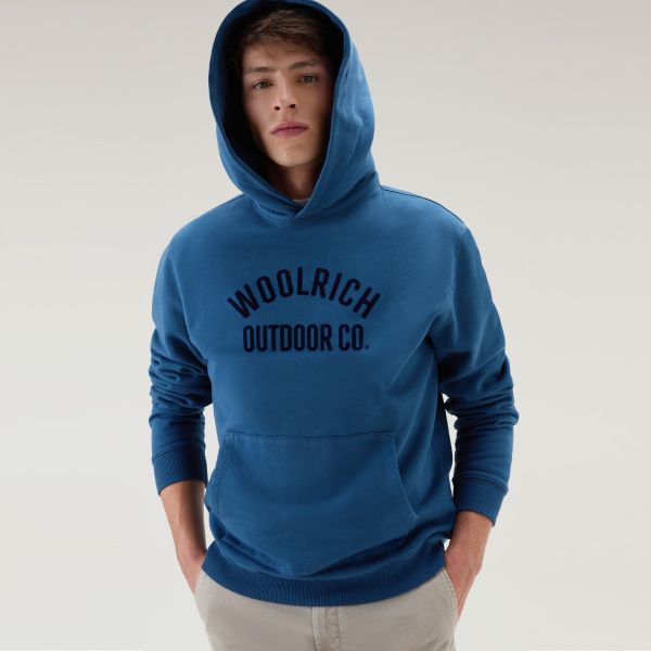 Woolrich Organic Cotton Script Hoodie Blauw