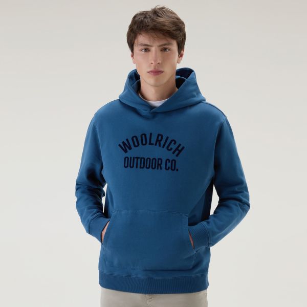 Woolrich Organic Cotton Script Hoodie Blauw